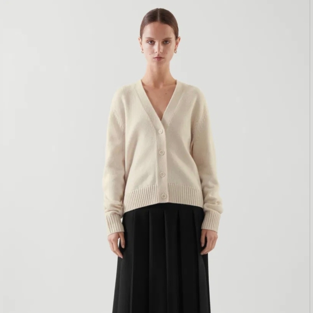 COS Cream Wool Button Front Cardigan